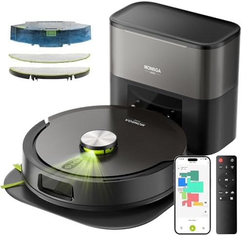 MONSGA Robot Vacuum and Mop, 90 Days Self-Emptying with 8000Pa Suction