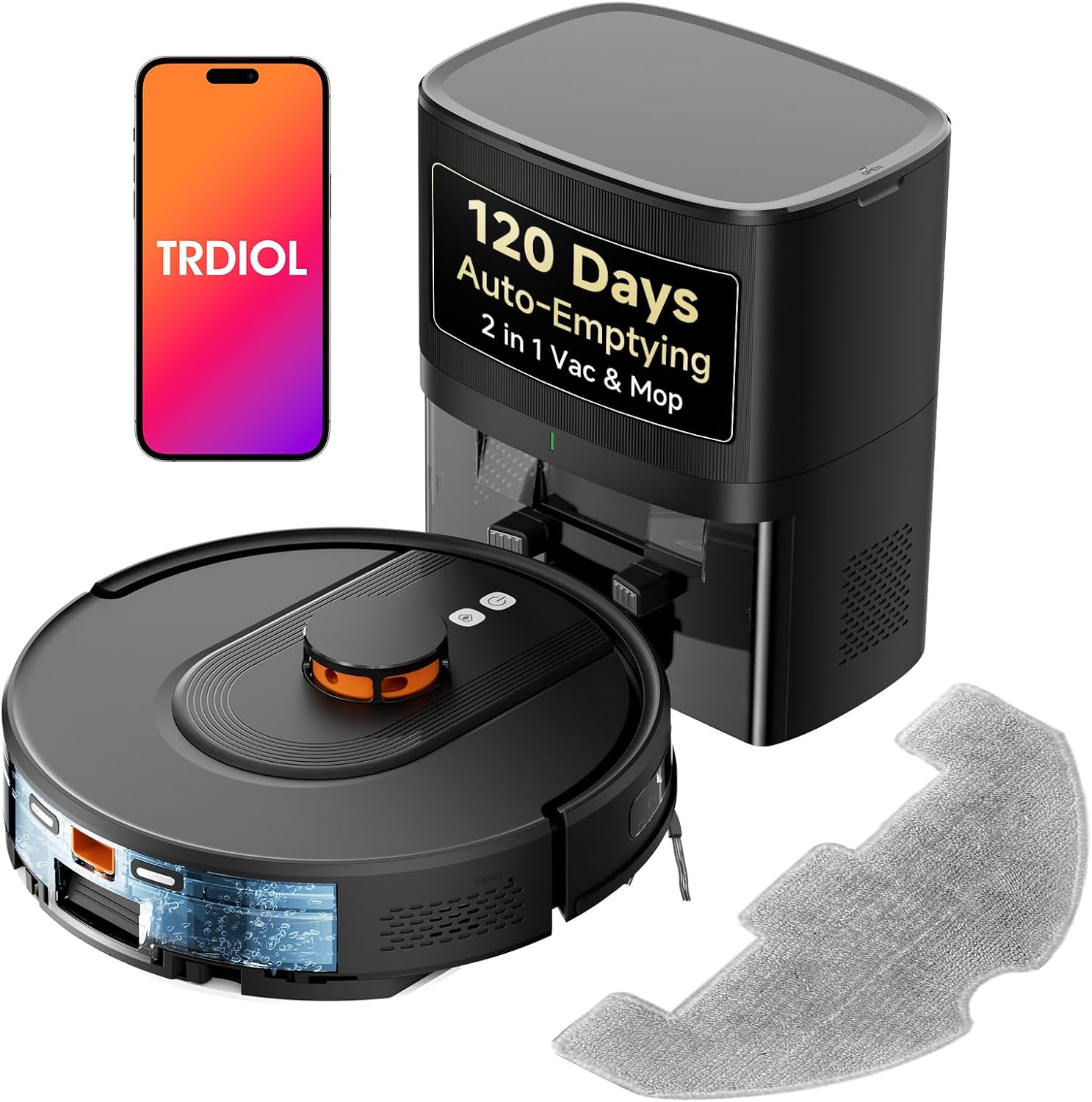 Robot Vacuum and Mop, 120-Day Self-Emptying with 6000Pa Suction, LiDAR Navigation &amp; Smart Mapping &amp; No-Go Zones, Anti-Tangle, for Pet Hair, Carpets and Hard Floor